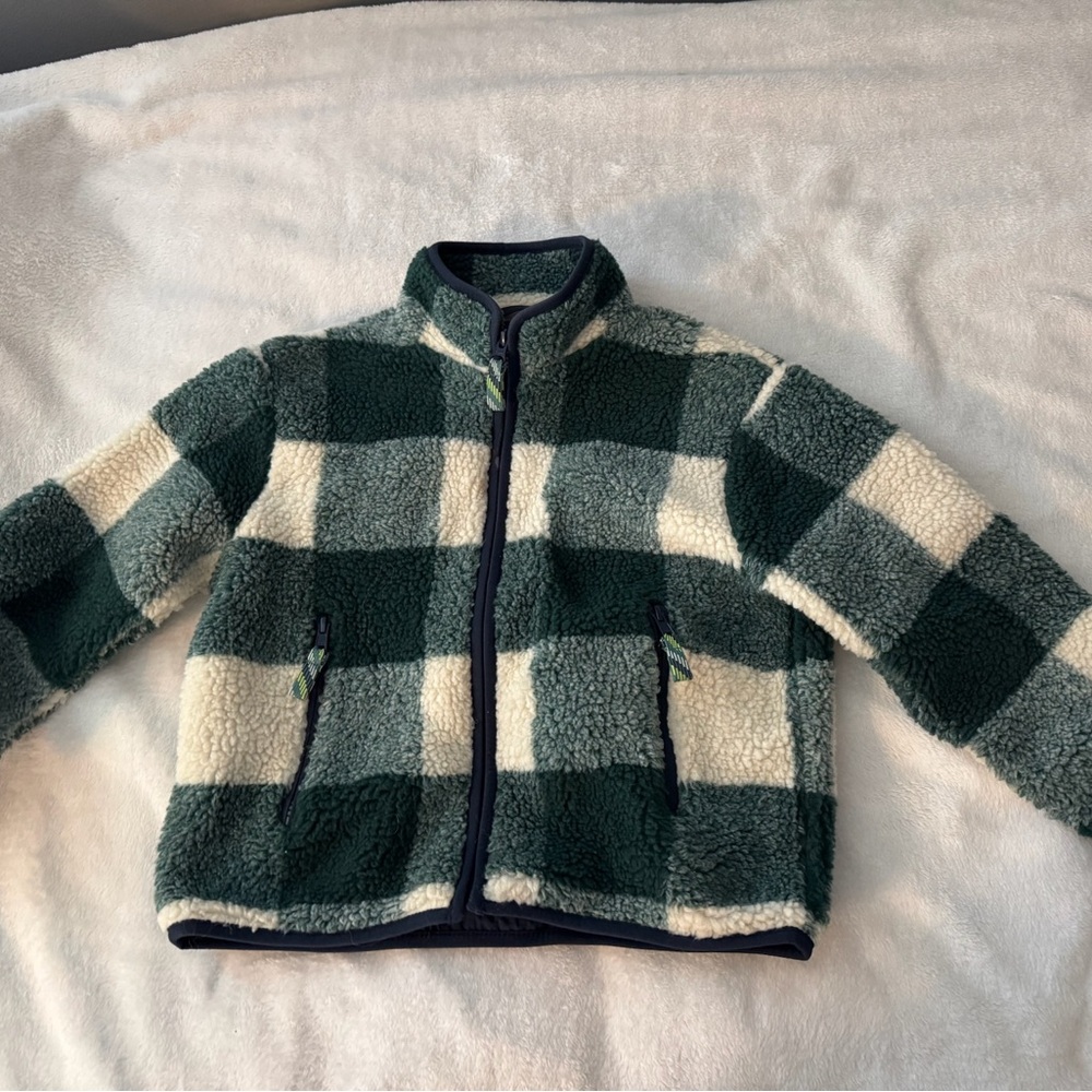 J. Crew Green and Cream Sweatshirt with Soft Fleece Comfort